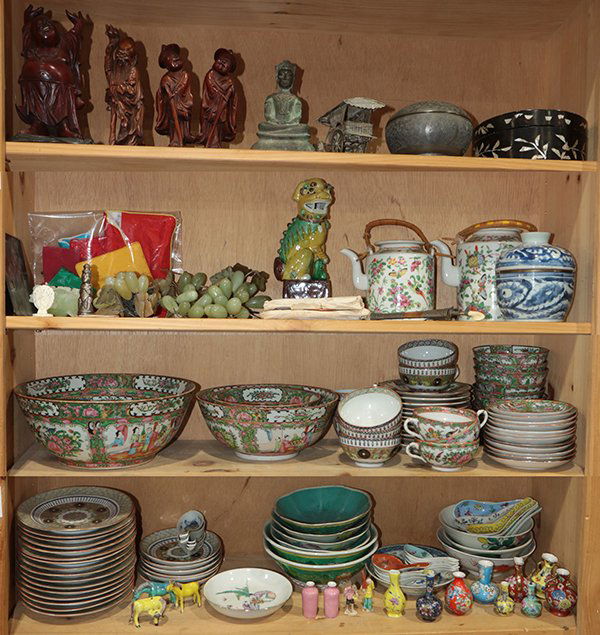 Four Shelves of Chinese Decorative Items (1 of 1)