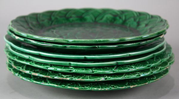 (Lot of 7) Majolica style earthenware embossed leaf (1 of 3)
