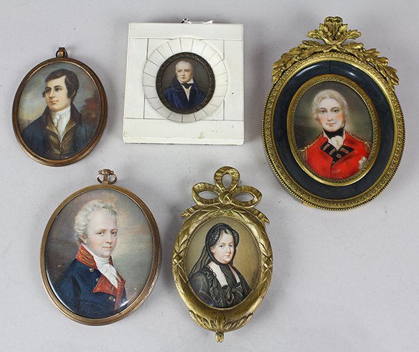 (lot of 5) Portrait Miniatures, 19th/early 20th (1 of 2)