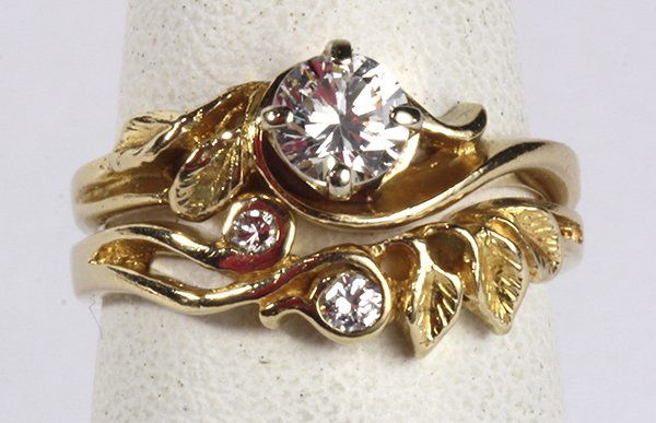 Diamond, 14k yellow gold engagement ring and matching (1 of 3)