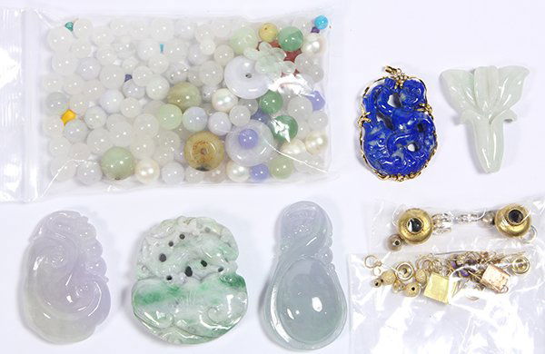 Collection of jade, lapis lazuli, cultured pearl and (1 of 6)