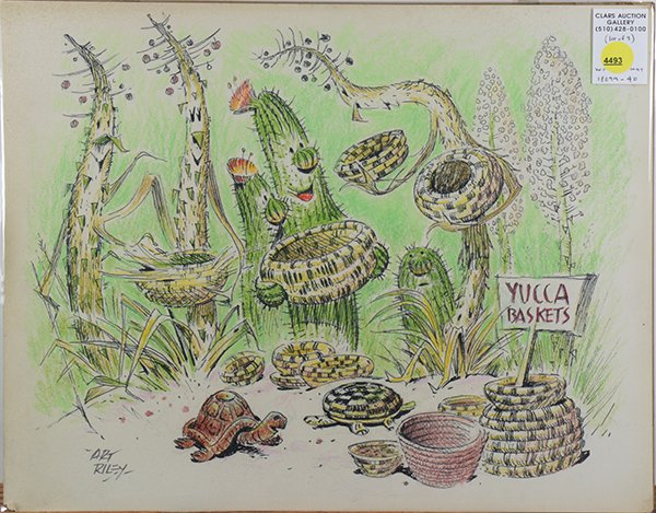 Drawings, Arthur Riley: (lot of 3) Arthur Riley (American, 1911-1998), Anthropomorphic Cacti, colored pencil on paper, each signed lower left or right, largest overall (unframed): 13.25"h x 15"w