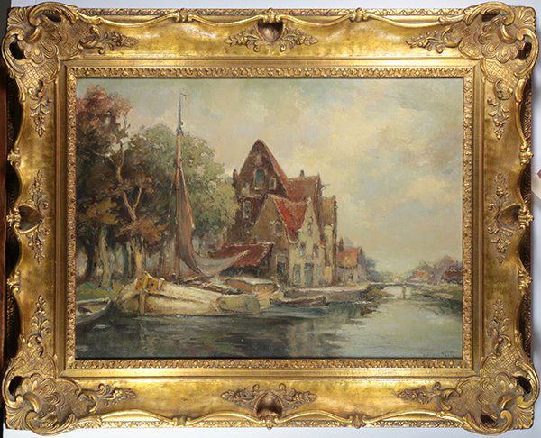 Village Canal Scene, painting (1 of 1)