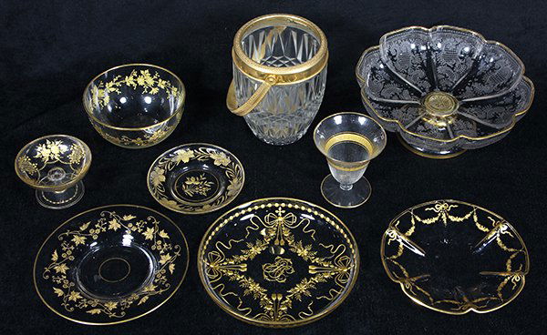 (lot of 71) Bohemian style gilt decorated crystal (1 of 3)