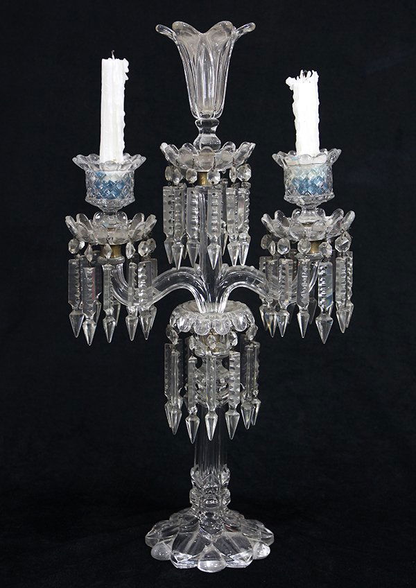 Baccarat style three light candelabra (1 of 2)