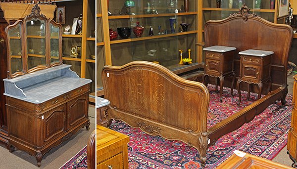 (Lot of 4) Louis XV style oak bedroom suite, circa (1 of 7)