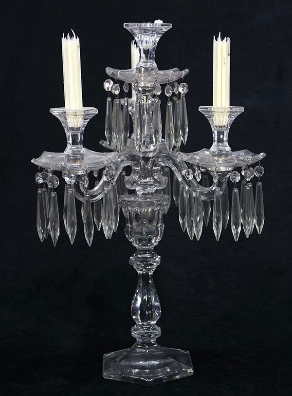 Crystal three light candelabra, early 20th Century, (1 of 2)