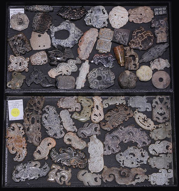 Two Trays of Archaistic Chinese Hardstone Items (1 of 1)