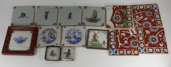 (Lot of 14) Italian and Delft ceramic tiles, depicting (1 of 1)