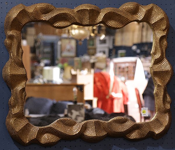 Moderne gilt framed mirror: Moderne gilt framed mirror, 34"l x 27.5"w x 3.5"d