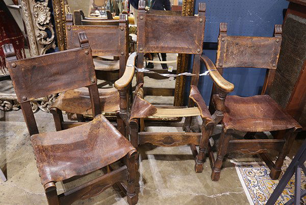 (Lot of 5) Spanish Revival oak dining chairs, circa (1 of 1)