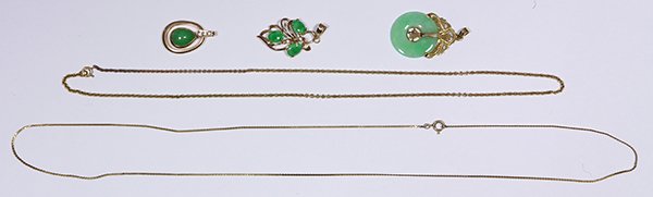 (Lot of 3) Jadeite, 14k yellow gold and gold-filled (1 of 2)