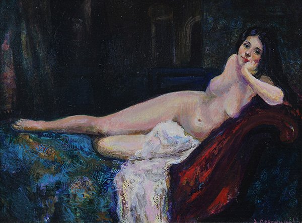 Painting, Attributed to John Greenwood: Attributed to John Greenwood (American, 1727-1792), Reclining Nude, oil on canvas laid down on board, bears signature and date "1774" lower right, overall (with frame): 14"h x 17.5"w