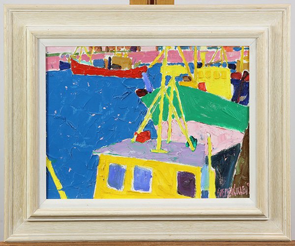 Untitled (Abstract Dock Scene with Boats), painting (1 of 1)