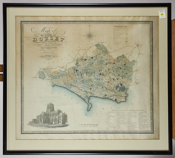Antique Map, County of Dorset from an Actual Survey,: Greenwood & Co. (British, 19th century), "Map of the county of Dorset from an Actual Survey, made in the years 1825 & 1826," 1829, hand-colored copper-engraved map, engraved by H. Frost, published in 