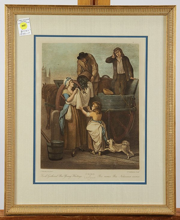 Prints, Francis Wheatley, The Cries of London: (lot of 2) Francis Wheatley (British, 1747-1801), "The Cries of London, New Mackrel, New Mackrel," engraved by N. Schiavonetti, and "Fresh Gathered Peas, Young Hastings," engraved by G. Vendramini, ea
