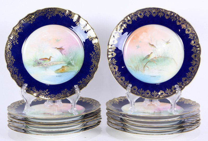 (Lot of 12) French Haviland Limoges porcelain game (1 of 9)