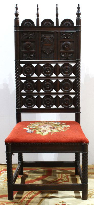 Renaissance style hall chair, circa 1875, the crest (1 of 3)