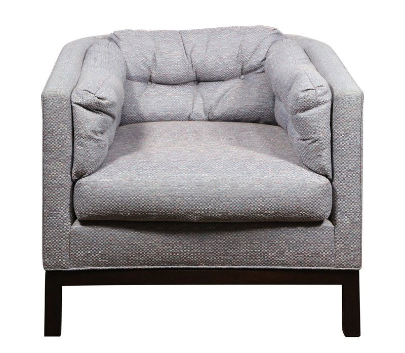 Dunbar upholstered arm chair, in checkered blue, having (1 of 2)