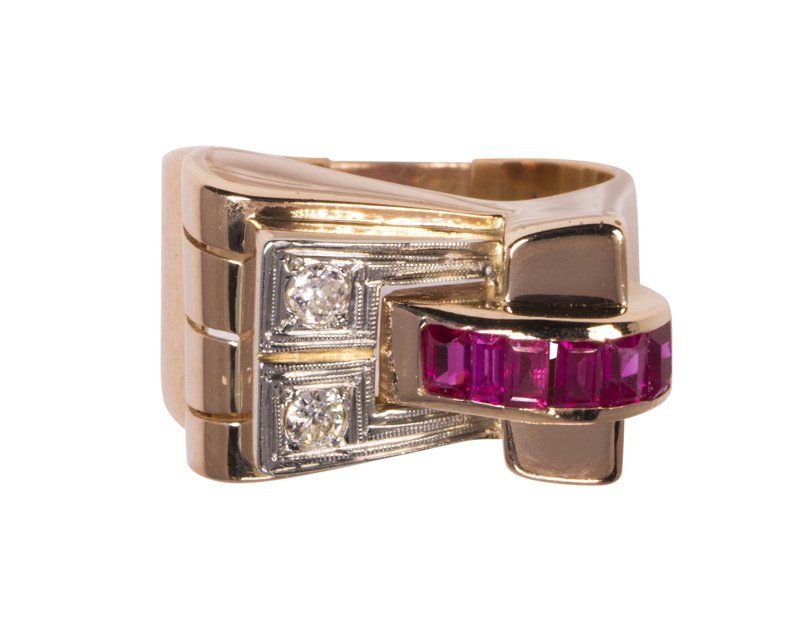 Retro ruby, diamond, rose gold and platinum ring (1 of 3)