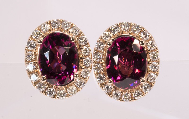 Pair of garnet, diamond and 14k rose gold earrings (1 of 2)