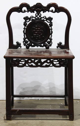Chinese Wood Chair, Shou Medallion