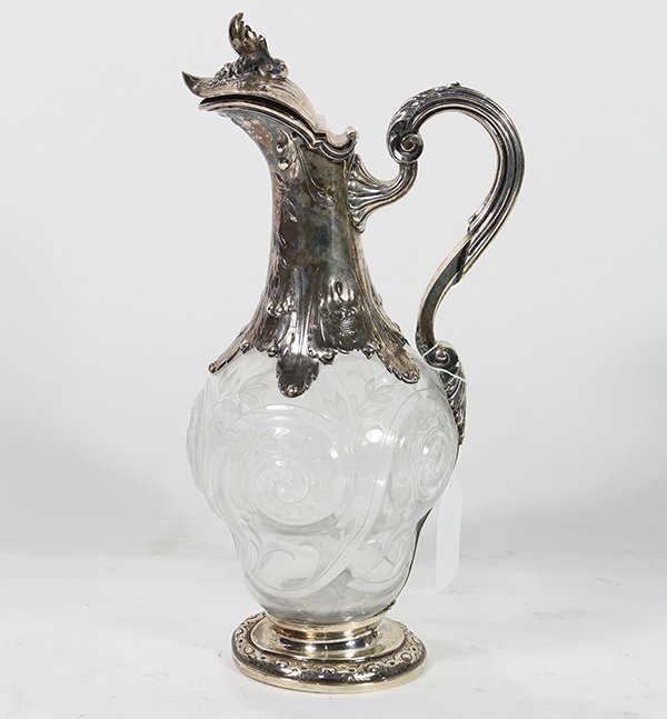 French silver mounted floral etched claret jug mounted (1 of 3)