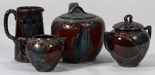 (Lot of 4) Art Nouveau silver overlaid porcelain tea (1 of 2)