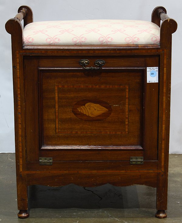 Edwardian inlaid mahogany piano bench with sheet music (1 of 3)