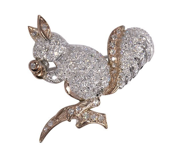 Diamond and 14k two-tone gold squirrel brooch (1 of 2)