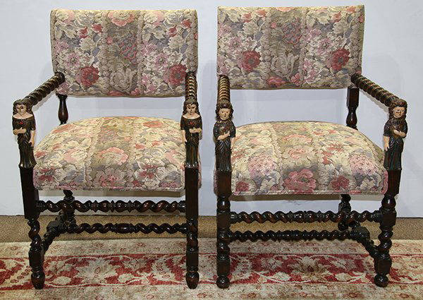 (lot of 2) Continental Renaissance style arm chairs (1 of 6)