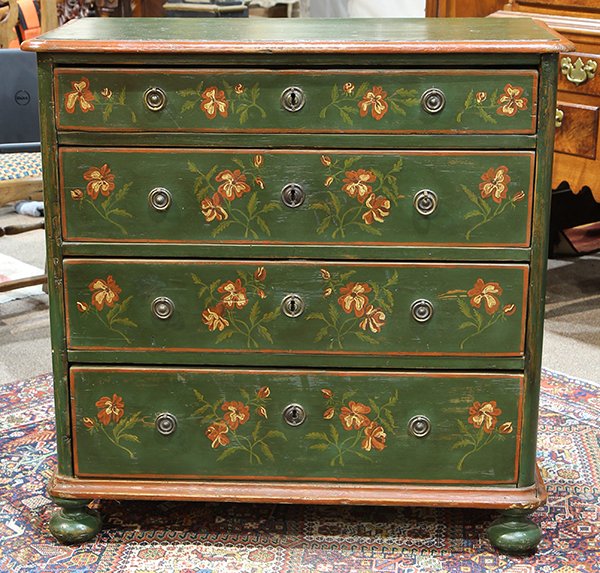 American green painted pine chest of drawers, 19th (1 of 4)