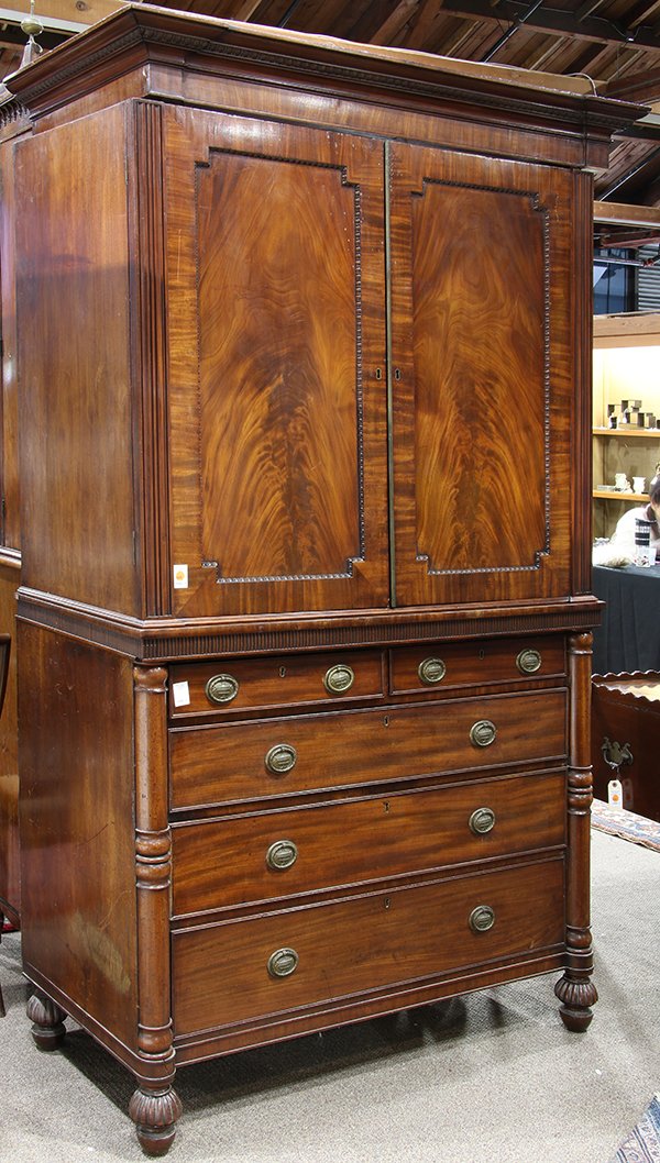 English Regency flame mahogany linen press, circa 1810, (1 of 4)