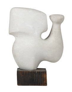 Stephen de Staebler, Sculpture: Stephen de Staebler, (American, 1933-2011), "The Cock," circa 1960, carved gray stone sculpture, signed on bottom, sculpture dimensions: 11.5"h x 9"w x 3.75"d, overall (with wood base): 14"h x 9"w x 3