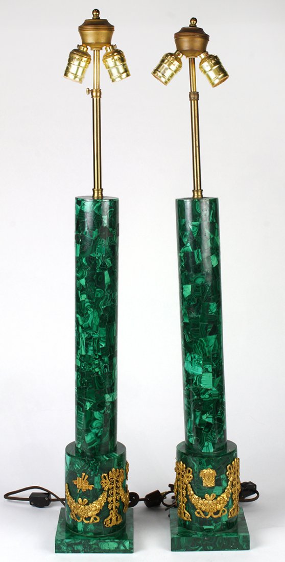 Pair of Empire style malachite lamps, the columnar (1 of 5)