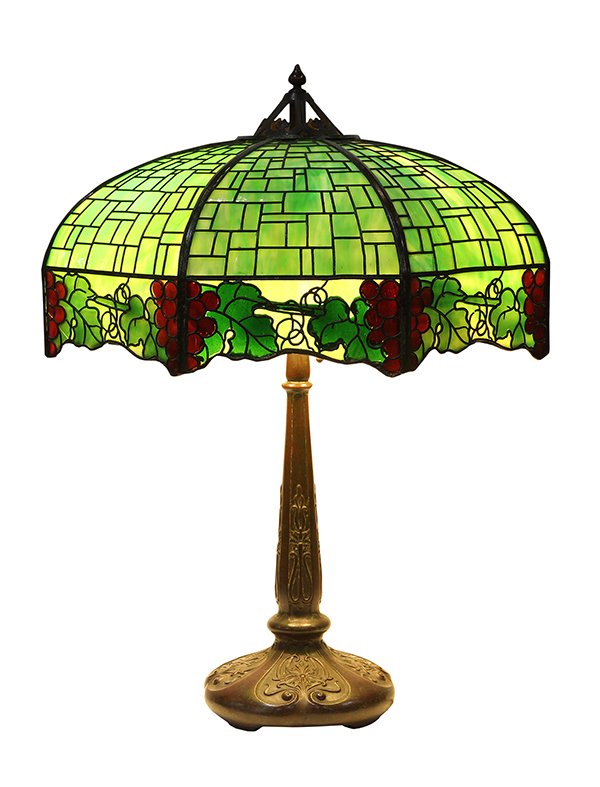 Handel patinated bronze and leaded glass table lamp (1 of 10)
