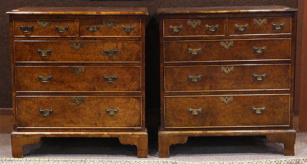 Pair of English burl walnut block front chests, circa (1 of 7)