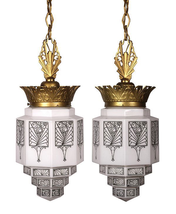 Pair of American Art Deco hanging fixtures (1 of 10)