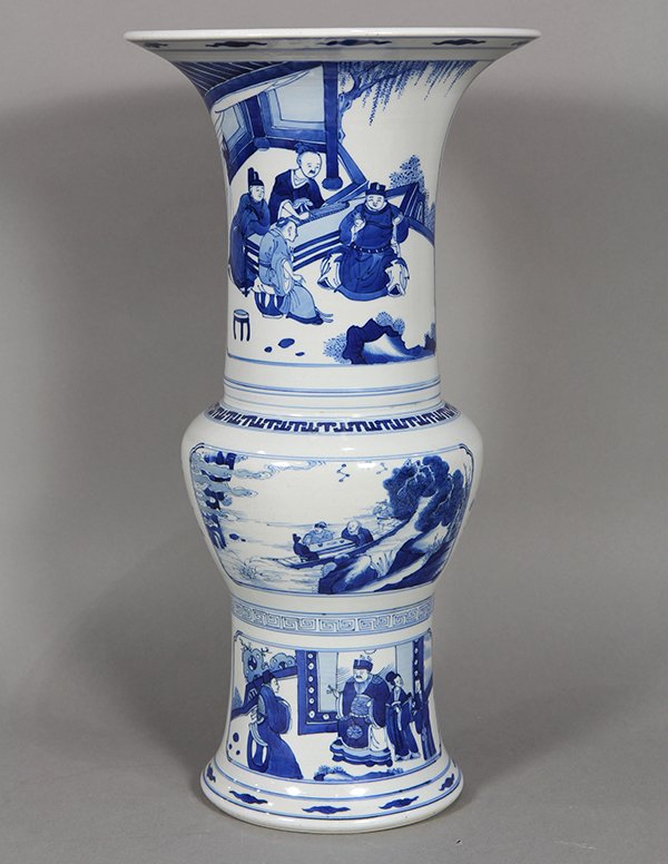 Chinese Blue and White Gu Vase, Figures (1 of 6)