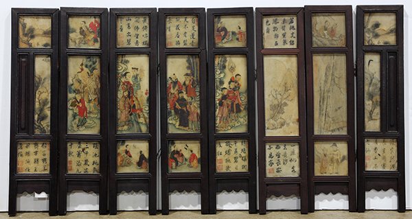 Chinese Eight Panel Polychrome Marble Screen (1 of 4)