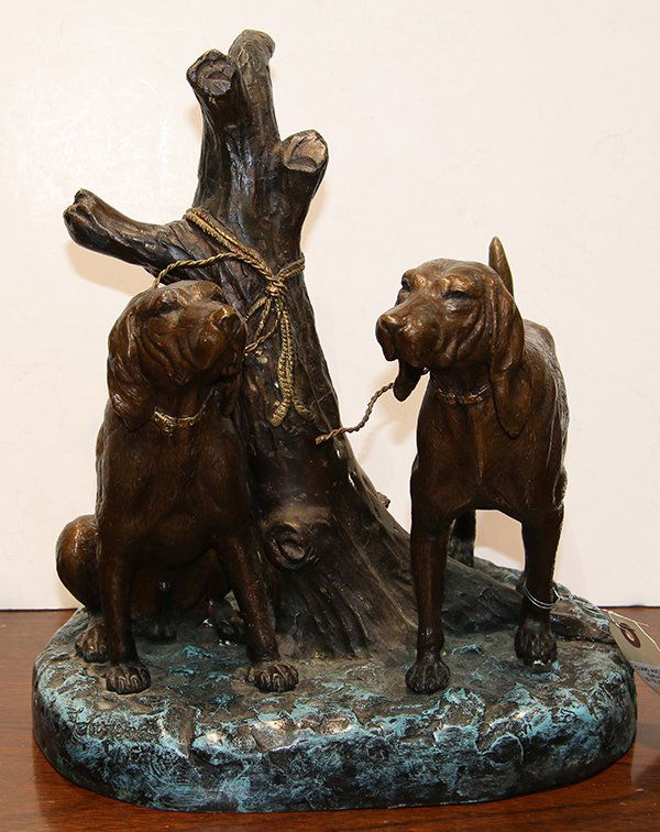 Bronze figural group depicting a pair of retrievers in (1 of 3)
