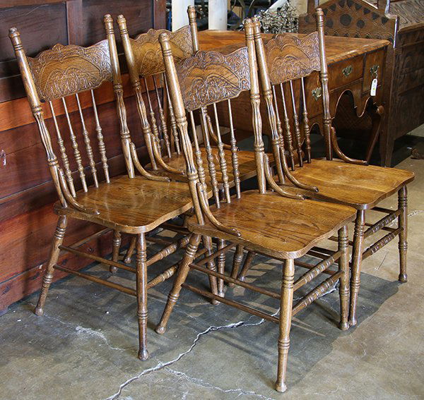 (Lot of 4) American oak pressed back side chairs, each (1 of 1)