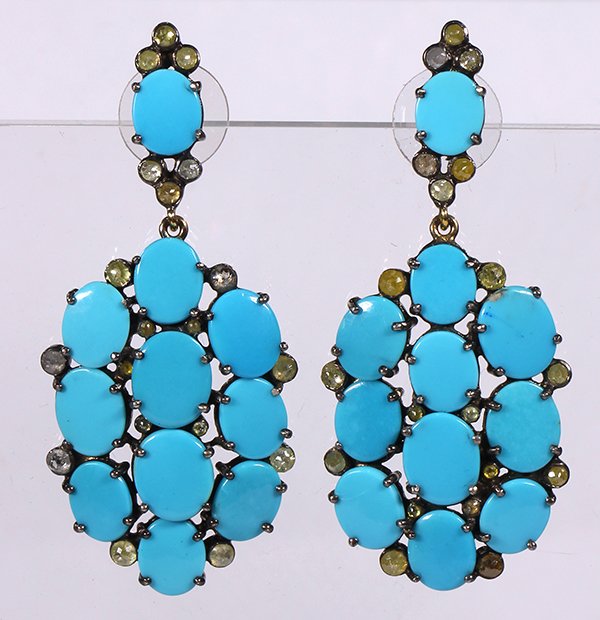 Pair of turquoise, diamond and sterling silver (1 of 4)