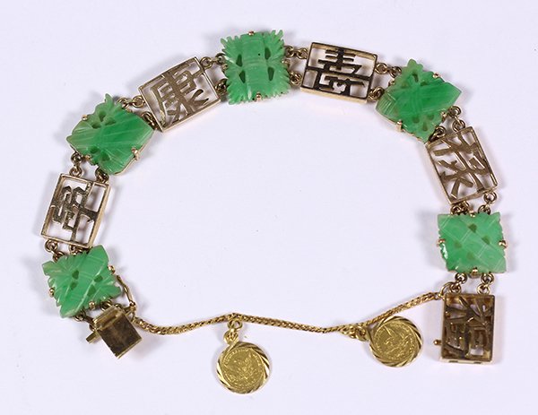 Jadeite and 14k yellow gold bracelet (1 of 1)