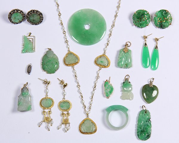 (Lot of 16) Jade, gold and metal jewelry (1 of 3)