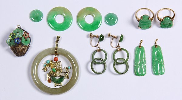 Collection of jade, 14k yellow gold and silver jewelry (1 of 2)
