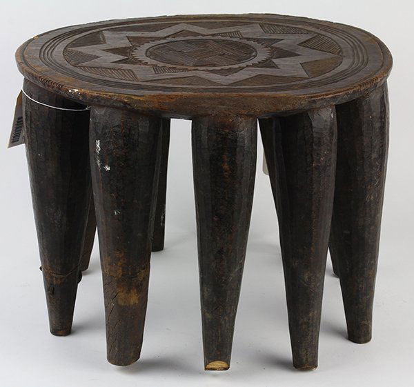 Nupe People, Nigeria wood stool, the round seat carved (1 of 2)
