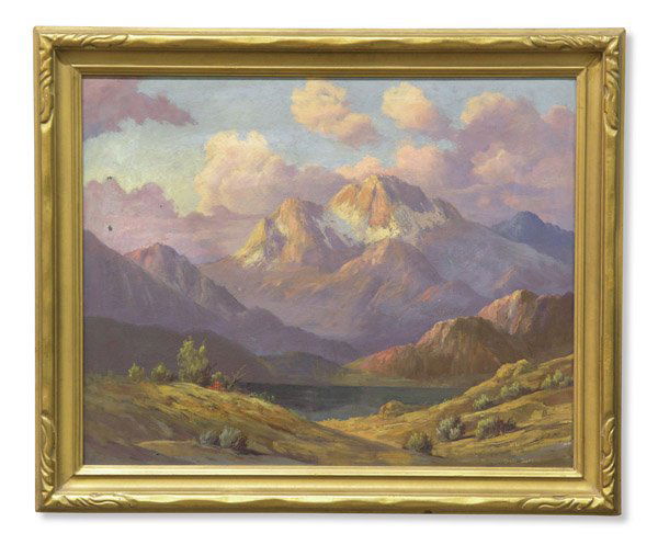 Oil, Charles Damrow, American: Framed oil on canvas, Landscape, by Charles Damrow (American 1916-1989), signed Chuck Damrow lower right, sight: 24''H x 30''W. Condition: Chipped paint in upper left quadrant (largest approx. 0.5'' d