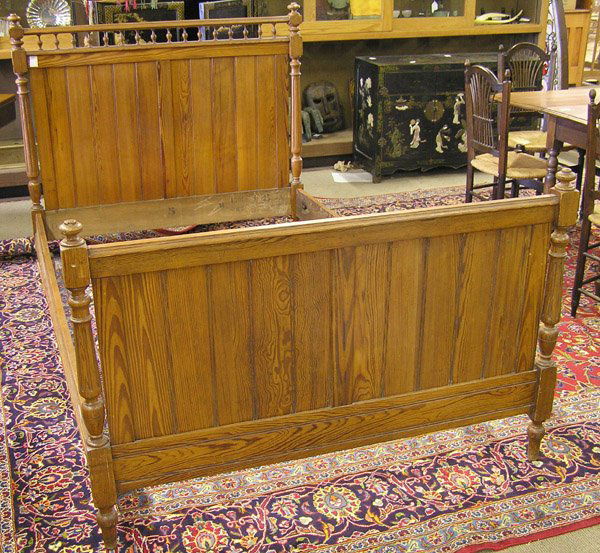 French Henri II Style Chestnut 3/4 Bed: French Henri II style chestnut 3/4 bed, the gallery top flanked by two reeded pillars, the headboard joined to conforming footboard by molded rails on tapered feet, circa 1870, 51''w x 84''l x 46''h