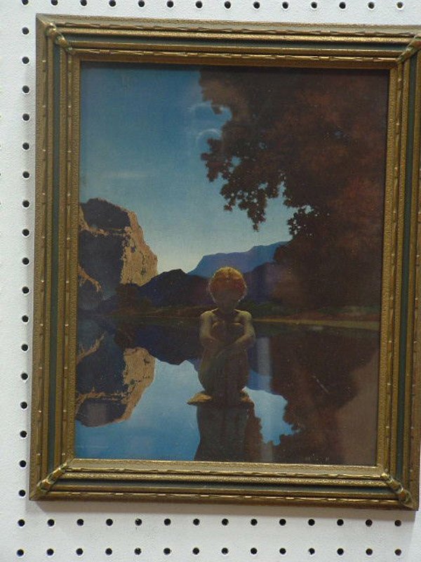 2360: Maxfield Parrish, Evening, Renthal & Newman: Framed vintage Maxfield Parrish print, Evening (1922), Renthal & Newman, NY copyright lower left, art nouveau frame, 15"H x 12"L